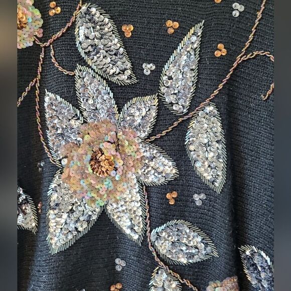 Vintage Black Knit Sequin Sweater - Picture 3 of 5